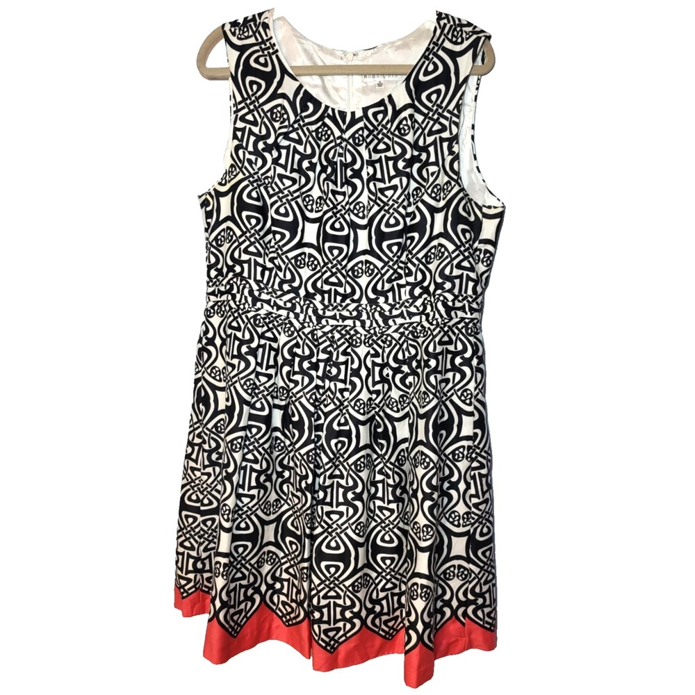 Robbie Bee Sleeveless Cotton Geometric A-Line Lined Dress Rear Zip Size 16